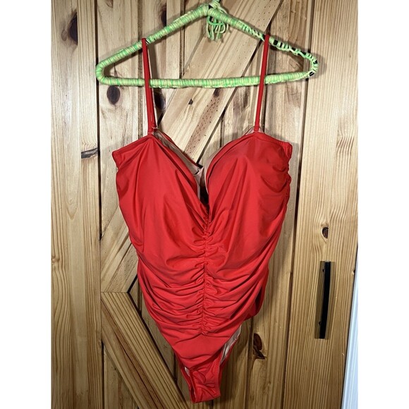 J.CREW Reimagined Women’s Swimsuit One Piece Size 22 Red Ruched NWT - Picture 1 of 9